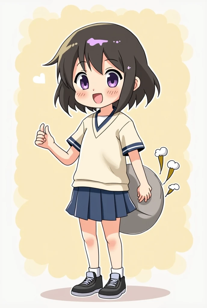 1 person、anime、fart、Shyness、blush、Too much gas、Gas coming out of the butt、animeチック、Full body photo、Primary school students、A shy smile、