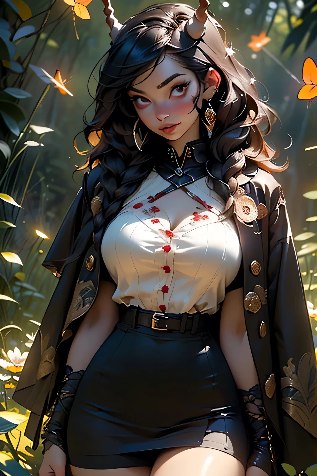 gothic Reindeer girl,(((1 girl))),((extremely Cute and beautiful black hair anime gothic Reindeer girl)),

(((anthro furry:1.2), playboy_Reindeer, Reindeer_horns,(huge horns:1.5,dear horns:1.5,blooming horns:1.5))),(Big breasts:1.4),sagging breasts,((((black hair, two long braids:1.35,big hair, long braids,breathing through the ears)))),(((red_eyes:1.3))),difficult eyes,beautiful detailed eyes,symmetrical eyes,big eyes:1.5,(((Shiny skin:1.5,bright skin: 1.5,tanned skin,Shiny skin,very Shiny skin,shiny body,пластиковая Shiny skin,exaggerated Shiny skin,illuminated skin))),(lower abdomen of a spider,slim waist,wide hip,athletic body,pumped up legs,thick thighs,detailed body,(detailed face)),

Cute,promiscuous,seductive,Erotic,(((nsfv))),

Zettai Ryoiki,Revealing clothing,show skin,(((Sexy gothic fur coat, gothic outfit with fur coat,in a gothic fur coat:1.3,dark red coat))),((red goth mini-skirt,red goth mini skirt,Visible thong straps, Navel)),((panty belt)),(red gothic clothes,half naked,with a little gothic clothing),((((black eye shadow,Thick black eyeliner,Long spectacular eyelashes,black lips))),(((difficult outfit,difficult clothes,embroidered outfit,ornate outfit))),

(dynamic pose:1.0),embarrassed,(centered,scale to size,Rule of thirds),

((((many Fireflies,Fireflies,glowing Fireflies,Fireflies in the background)))),

((deep and dark cave)),(mysterious lights in the background, Stalagmites, stalactites),landscape:1.25,difficult landscape,((deep and dark cave background)),

(Glossy decorations),a high resolution,Sharp Focus,(Ultra detailed,extremely detailed),(photorealistic work:1.37),(extremely detailed CG unity 8k wallpaper),(((bright colors,bright theme))),(difficult),(masterpiece),(Best quality),art photography,(photo taken by sldr),(difficult background),perfect rende Krasn