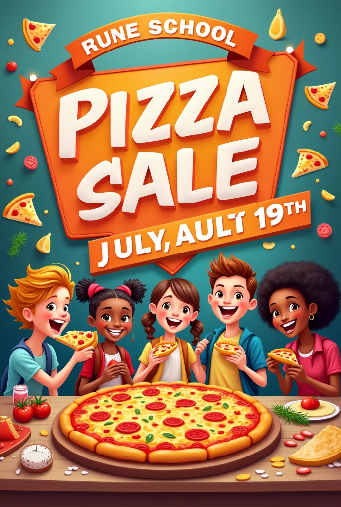Make a poster on selling pizza at school 19 june
