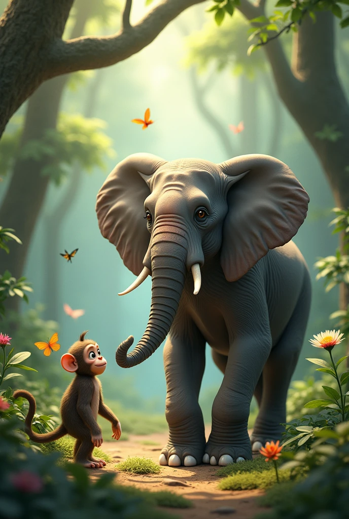 an elephant talking to a monkey