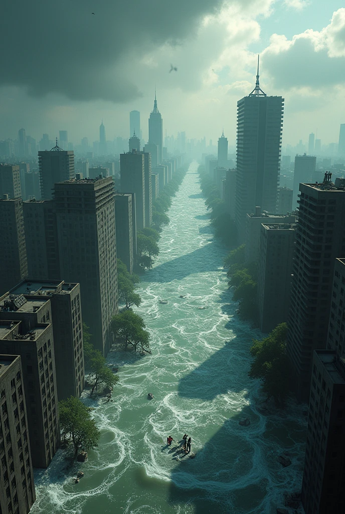 A city affected by a dangerous flood.