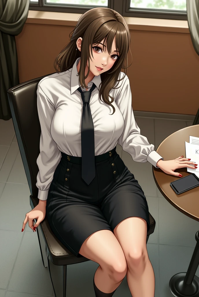 Black Stockings　Daylight　smile　suit　Slightly open shirt