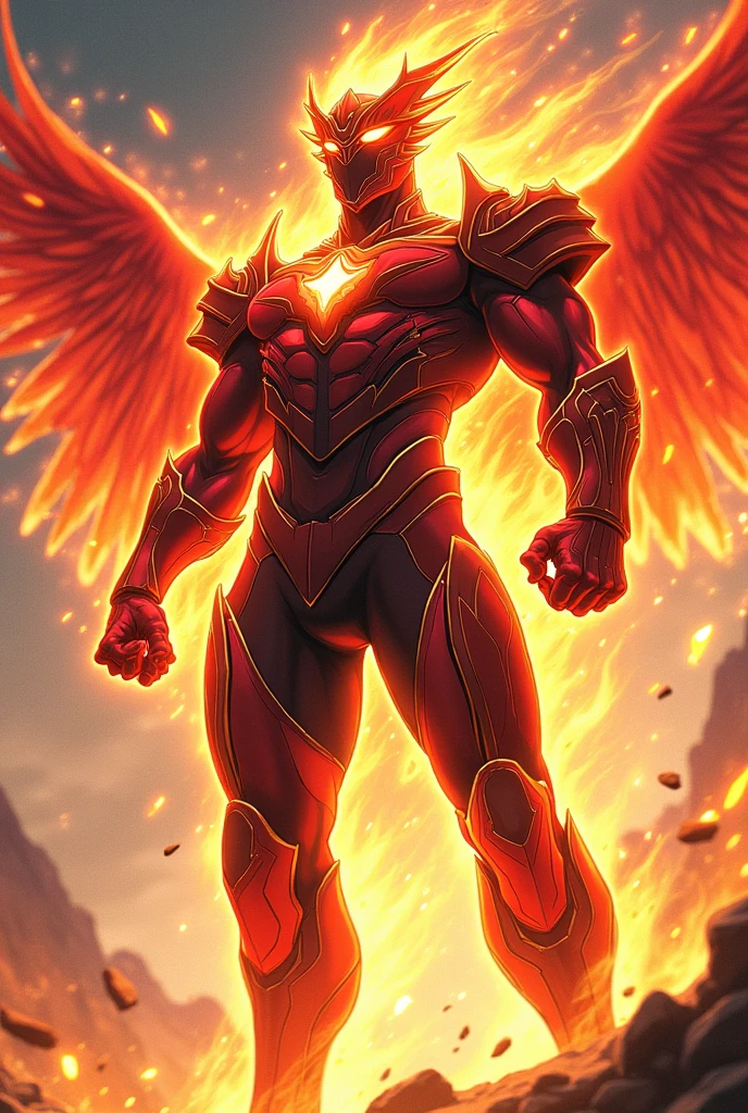 Super hero with phoenix armor anime