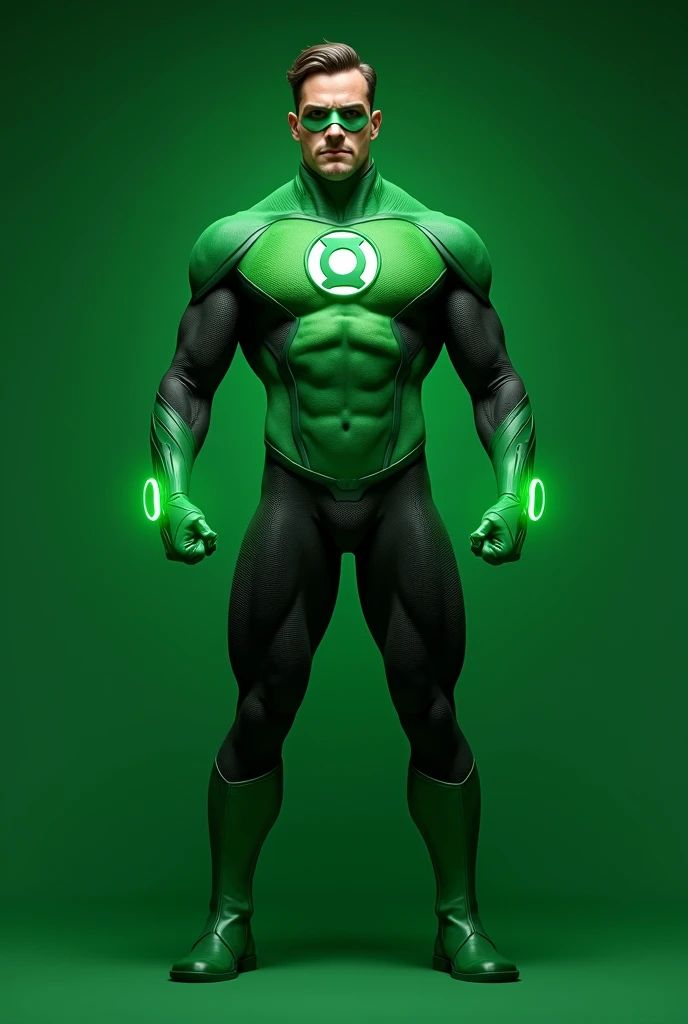 Create a realistic image of the Green Lantern, de corpo inteiro,  put a completely green background 