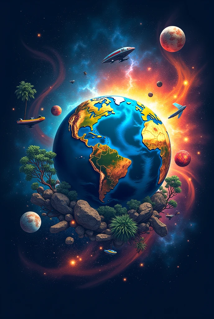 Logo universe,planet Earth, GAS VEHICULAR, fire,trees,plants,flags of countries colombia