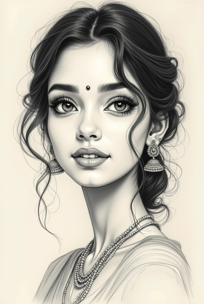 Generate a Indian beautiful girl illustration for sketch only please create a right sketch
