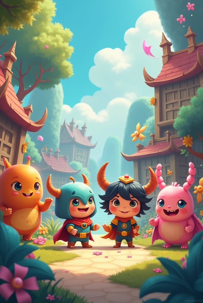 Cute little heroes and cute monsters