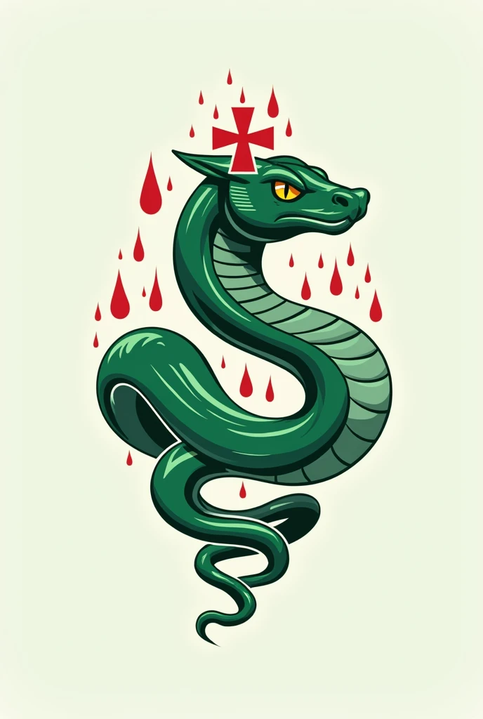 Logo for the plate. Text in Logo: include the phrase "Blood Nursing Plate".
Elementos visuais:
Green Cobra: A green colored snake, which should be a central element of the logo. It may be wrapped around some symbol related to nursing., like a caduceus (If you wish), or simply positioned in an imposing manner.
reference to blood: Include visual elements that refer to blood. This can be represented by drops of blood, spatter, or a red aura around some elements.