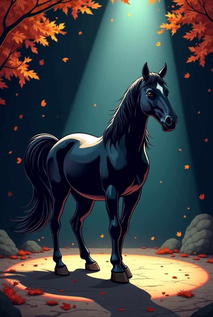 Cute fantasy horse,black Background,spotlight,comic,pharao
, bokeh,outlines,Pop Art stil,urban, autumn