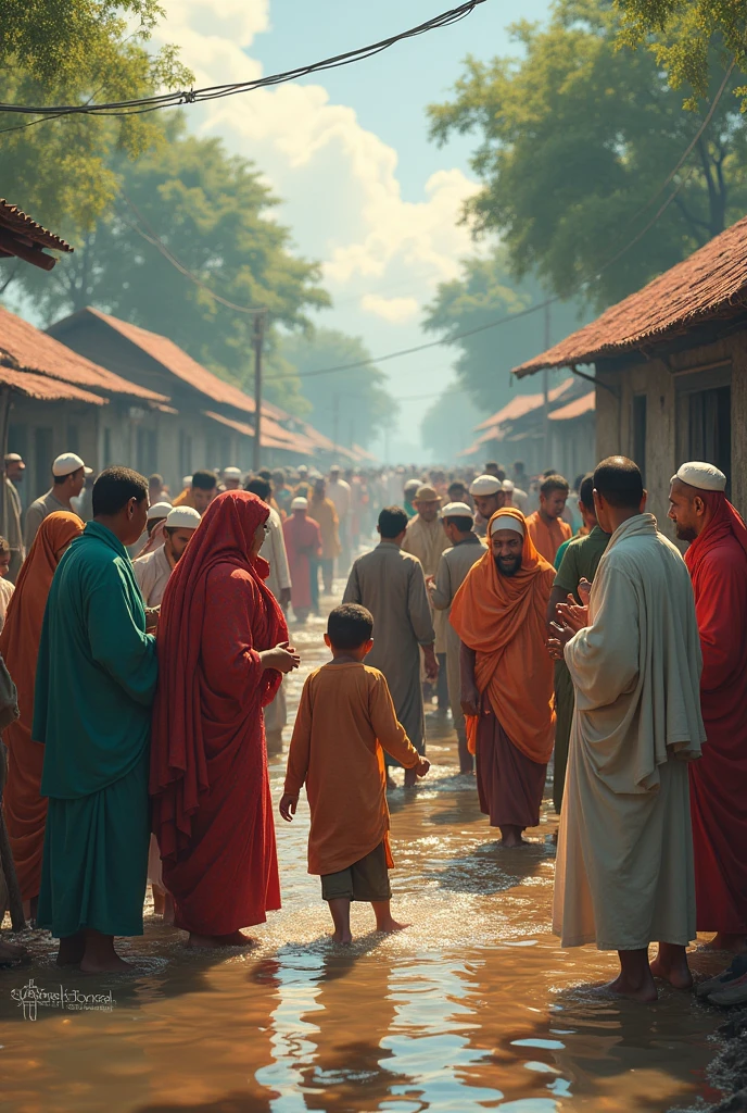 Muslim, Hindu , Christian , Buddhist and all ethnic groups are in a harmony in inclusive Bangladesh in flood situation