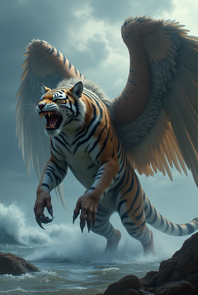 a beast which is tiger mix eagle mix shark