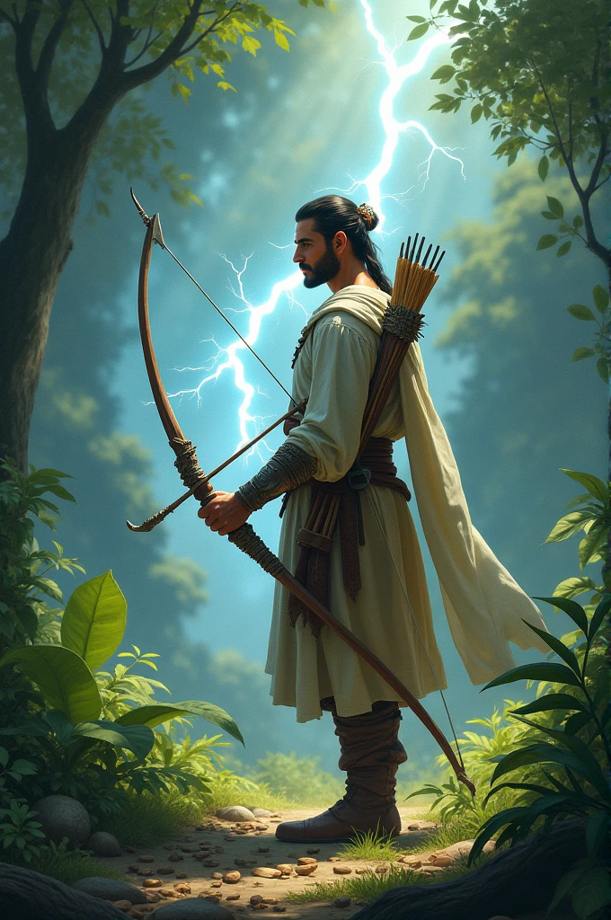 A calm man who carries a lightning-shooting bow, loves eating seeds, and fights evil