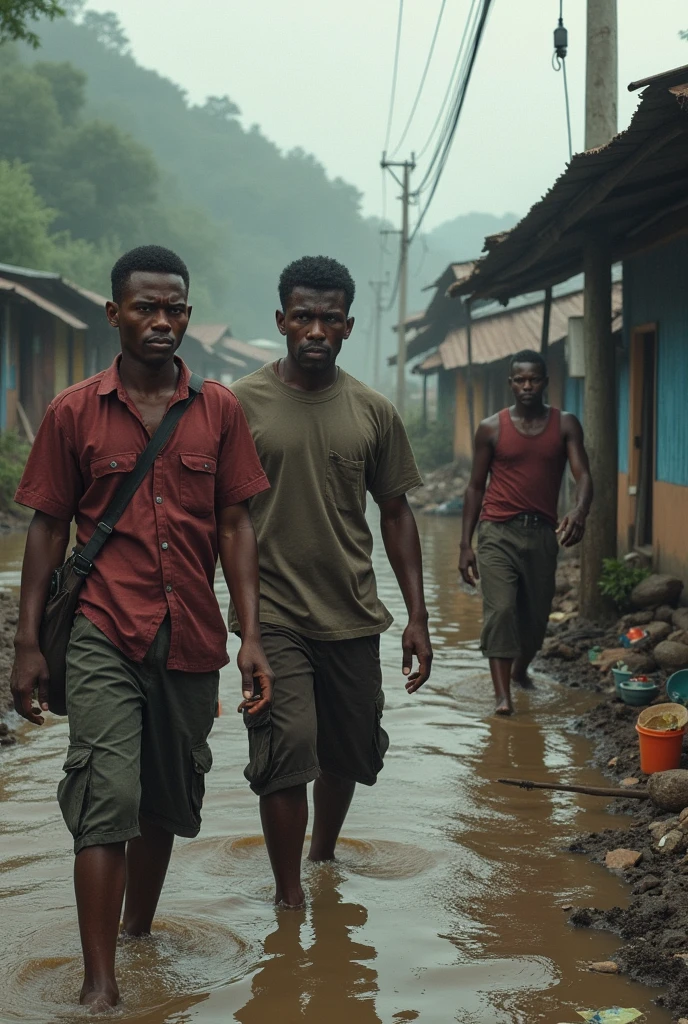 A flood affected village with distressed local brown people 