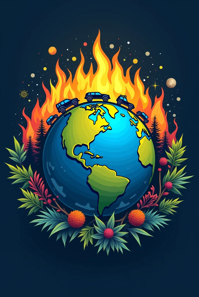 Logo universe,planet Earth, GAS VEHICULAR, Flame of fire,trees,plants, colombia,nature