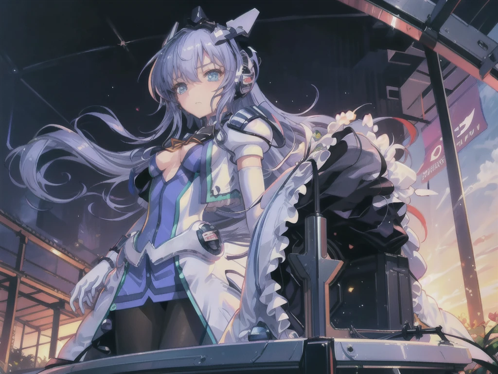Highest quality,symphony_sugar,Light blue hair,Dark blue eyes,hair ornaments,Long Hair,White Long_gloves,light blue short dress,Black Pantyhose,High heels, ,Show me your boots,gloves,elegant, 1 person, cute, Blushed, Looking at the audience, From below, prison,Beautiful Eyes, Beautiful background, Particles of light, Light of the sun, Dramatic lighting, outside, Shiny, Realistic, Highest quality, Very detailed, Get used to it, scenery, Beautiful and detailed, Thin Hair,Full Body Shot,