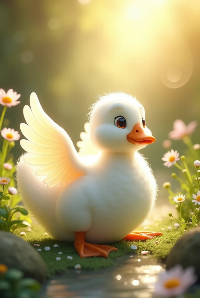 White duck who died called Pepe in paradise with angel wings