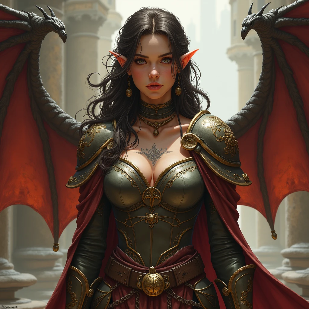 Half-elf female paladin、Large Breasts、Tattoo、Dungeons&Dragons
