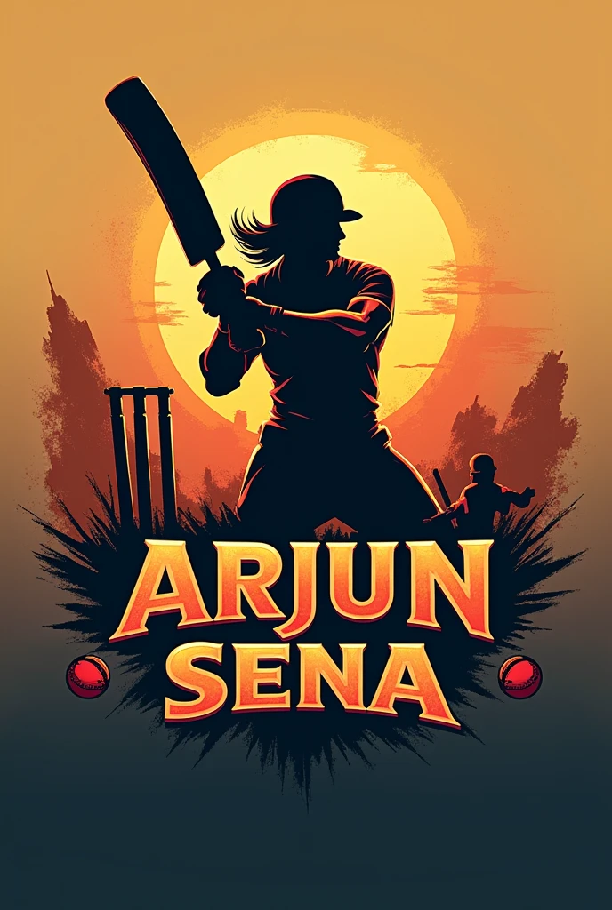 Create cricket team logo where team name is “Arjun Sena” using cricket equipment and relate with Mahabharat