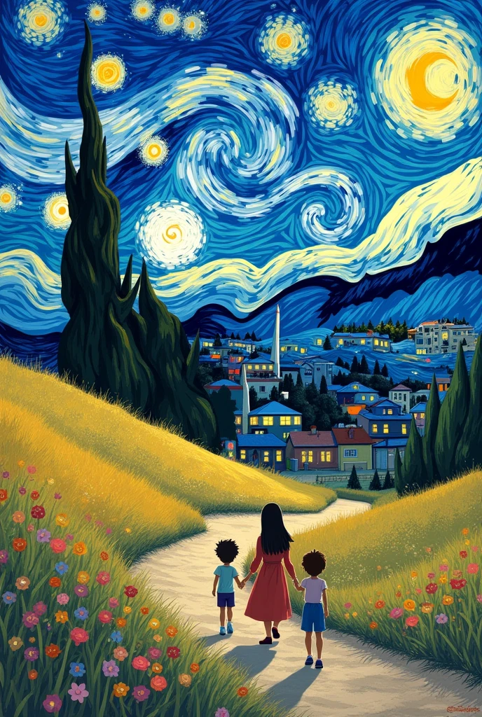 Crée moi un fond d'écran van gogh dans le style d'un studio ghibli