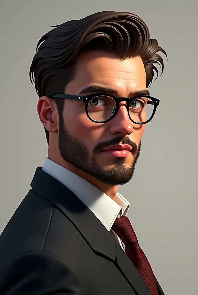 tall man with rounded glasses with a well-groomed beard and short dark hair quite attractive