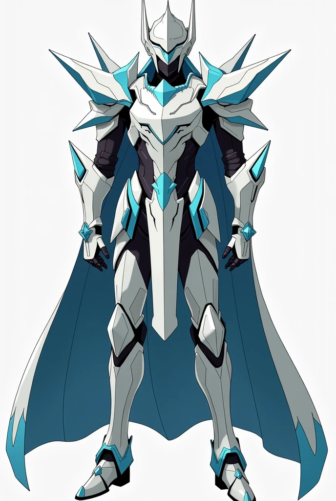 You can create a design similar to Naofumi Iwatani's armor but with white colors, cyan blue, and black