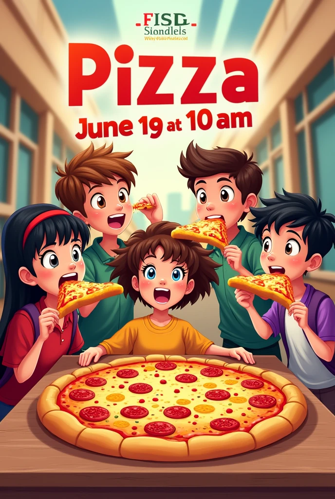 Make a poster on selling pizza at school on 19 june at 10 am at sangeelee sss