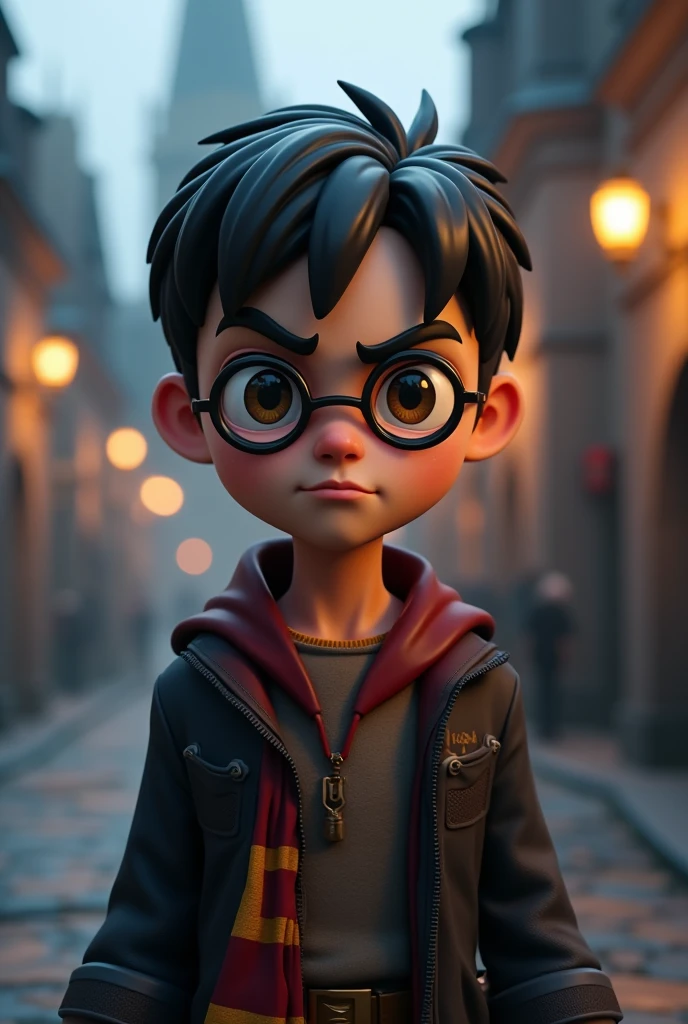https://static.wikia.nocookie.net/doblaje/images/b/b5/HPHarryPotter.png/revision/latest/thumbnail/width/360/height/360?cb=20160118024643&path-prefix=es A cartoon character in fortnite Style, similar to Harry Potter full body, with a tough look, neutral face, 3D rendering style, slightly anamorphic, facing wizard fight from the same saga, looking at the camera, face clearly visible, screenshot from UHD DVD, cartoon, ultra detail, intricate details, volumetric lighting, 3d model, fake, photography, digital art, 8k, future, cinematic, Photography, ultra wide angle, depth of field, hyper detailed, incredible details, intricate details, beautifully gradient color, Unreal Engine 5, Cinematic, Video game, Fortnite Taken with a 25 mm lens --ar 9:16