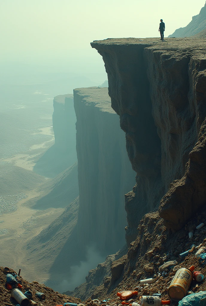 Cliff contaminated with garbage