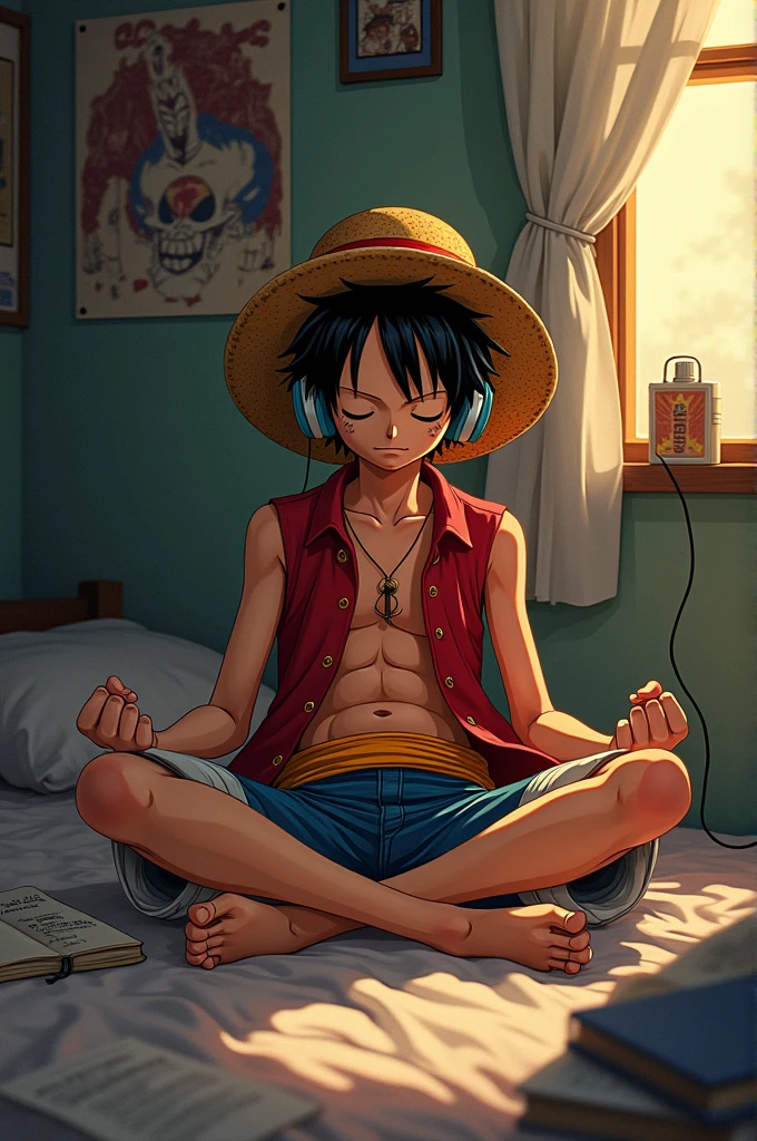 Luffy listening to radiohead in high school