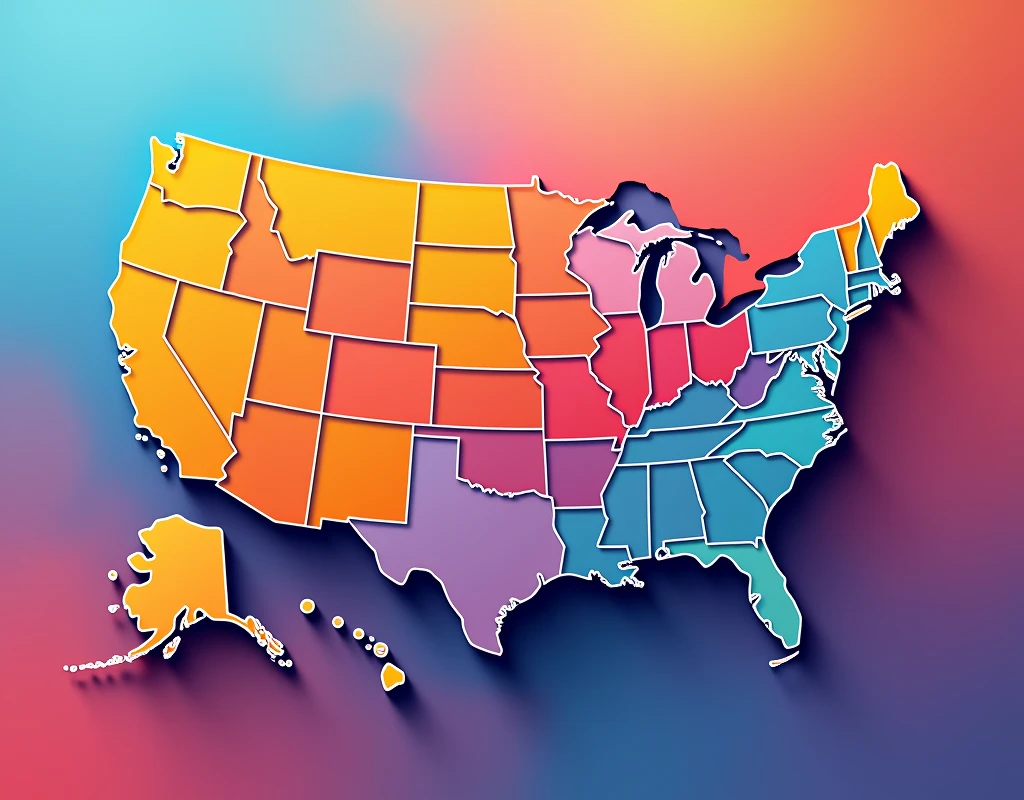 Infographic with United States Map in Flat Design with Vibrant Colors and Modern Style: