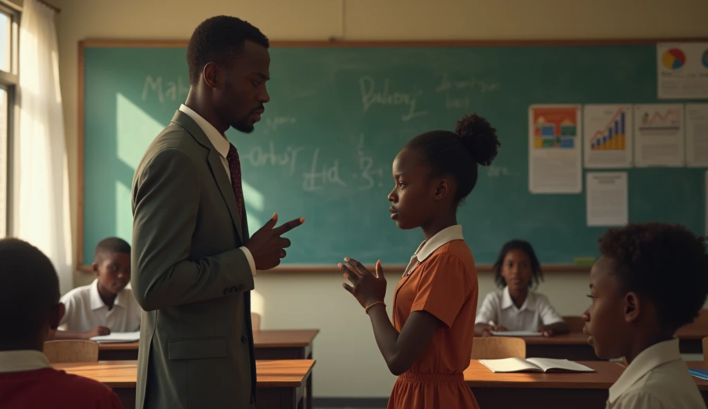 A teacher scolds a Burkinabe student at school