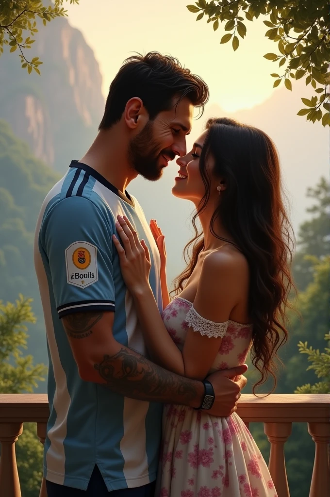 Lionel Messi and Georgina Rodriguez are kissing.