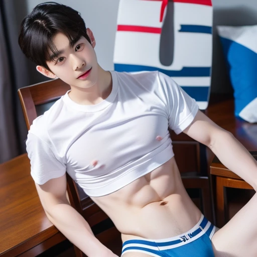 Korean handsome male idol,, Penis Panties,Necktie Sailor Suit, White cropped short sleeve T-shirt, A handsome man, The bridge is a bridge, Sound mating, pregnant woman, Adonis,penis visible, stockings,Became a toy, seductive posture, Pelvis buttocks plump, ,shota, Panties,sitting on a chair, Thin upper body