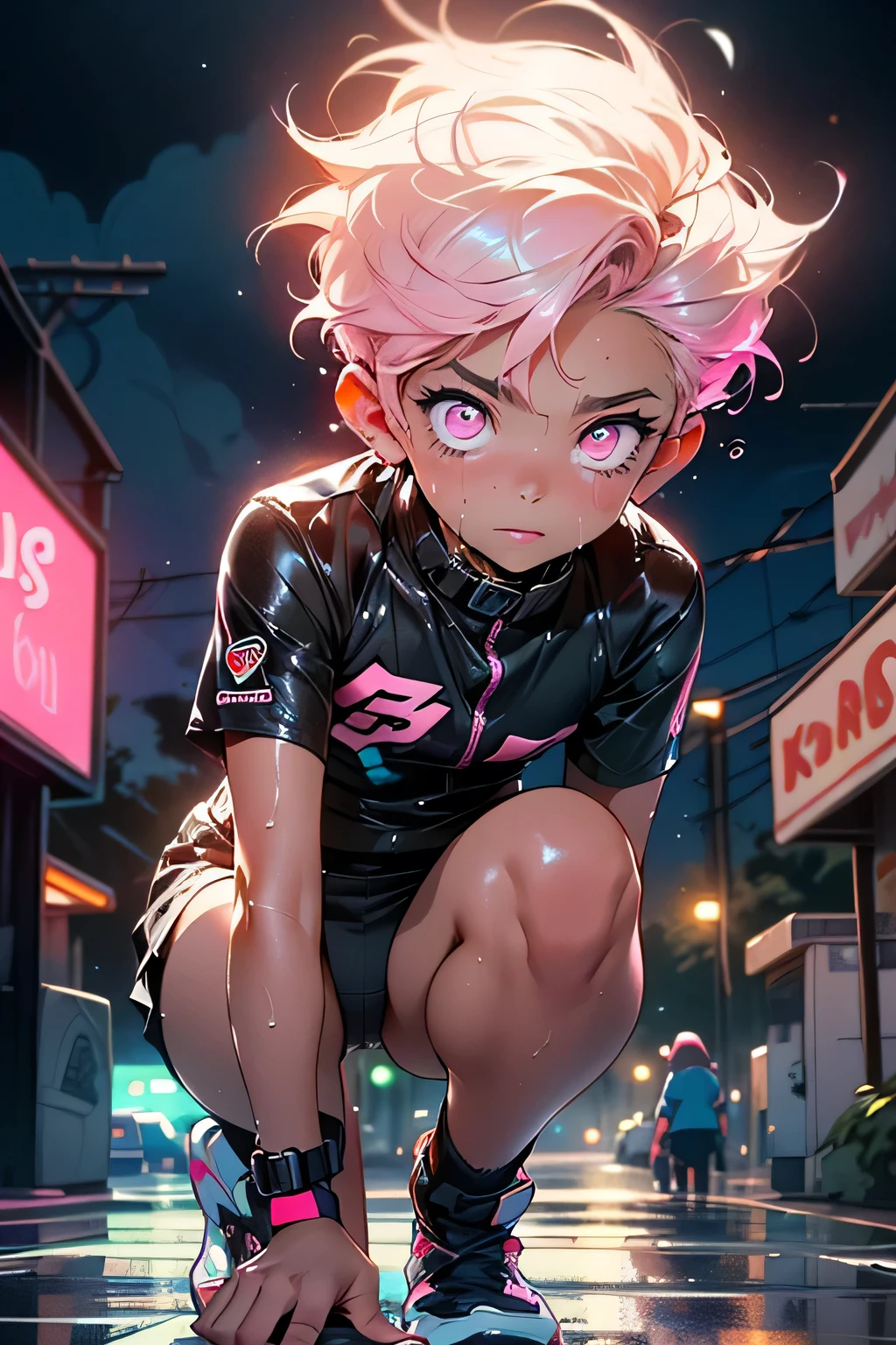 (1:1.3),(1Boy:1.5),15 year old,,femBoy,Libido Boy,Female physiognomy,
,(((little Boy,Boy,Child,Child only,,1Boy,(male:1)))),
pink hair,short detailed hair,(((neon_pink_eyes:1.3))),difficult eyes,beautiful detailed eyes,symmetrical eyes,big eyes:1.5,breast,((Child body,A little chubby,good anatomy,Exact body proportions,detailed shota body for young Boy,Ideal Anatomy))),
a serious and thoughtful person,(nsfv),
плоская breast,((Thick)),(((Shiny skin:1.5,bright skin: 1.5,tanned skin,Shiny skin,very Shiny skin,shiny body,пластиковая Shiny skin,exaggerated Shiny skin,illuminated skin,wet feet))),(detailed body),
collar around the neck,The collar is attached to a thick leash..,(small bulge in pants),singlet,Revealing clothing,show skin,(Micro Clothing,ecstatic fashion,Visible thong straps,LED accessories),((panty belt)),((wet clothes,difficult outfit,difficult clothes)),
(dynamic pose:1.0),just concentrate,(embarrassed),(centered,scale to size,Rule of thirds),
Киберпанк-город у океана nightю, with bright neon signs and dark stormy clouds and puddles, landscape:1.25,night, Звездная night, Cosmos,Very dark night that makes the neon lights stand out, very bright neon lights,night, Звездная night, Cosmos,
art photography,(photo taken by sldr),a high resolution, Sharp Focus,(Ultra detailed, extremely detailed), (photorealistic work:1.37),(extremely detailed CG unity 8k wallpaper),((synthwave background theme)),(((bright colors))),difficult,(difficult background),(masterpiece),(Best quality),perfectly drawn face,perfect facial details,realistic face,photo realistic,analog style,((difficult detail)),(((Realism))),