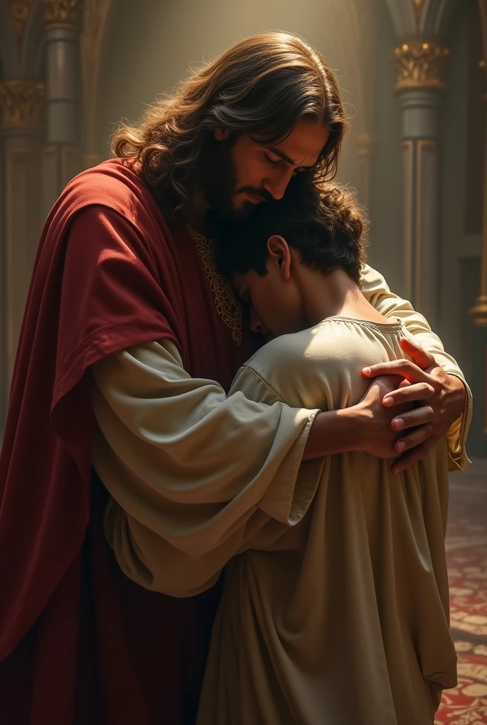 Jesus Christ embracing a young man who was praying