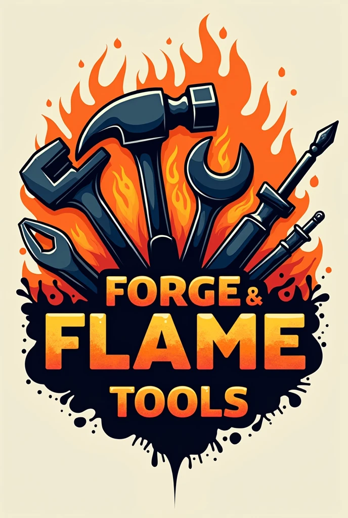 "I want you to create tools logo for home improvement for me." The background is fire and pls add the name around the tools"Forge & Flame Tools"