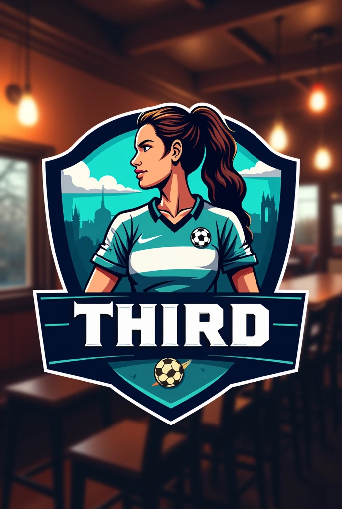 Logo of a women&#39;s soccer team that says third in Spanish and is in a bar 