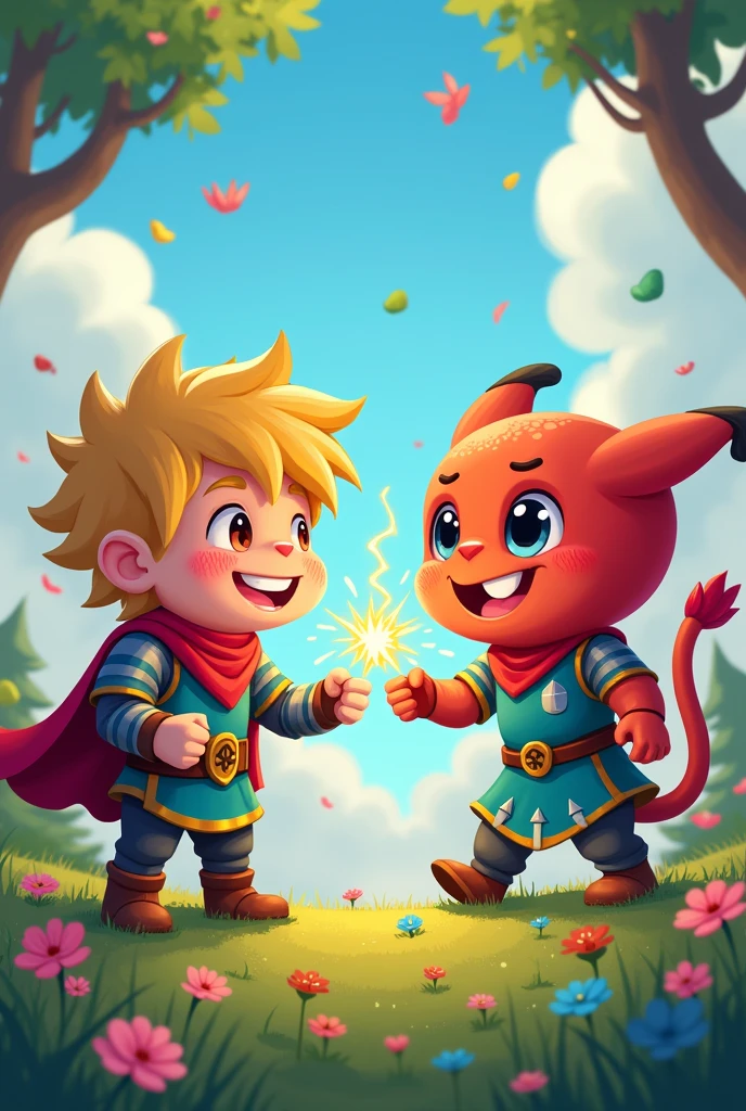 Cute heroes quarrel with monsters