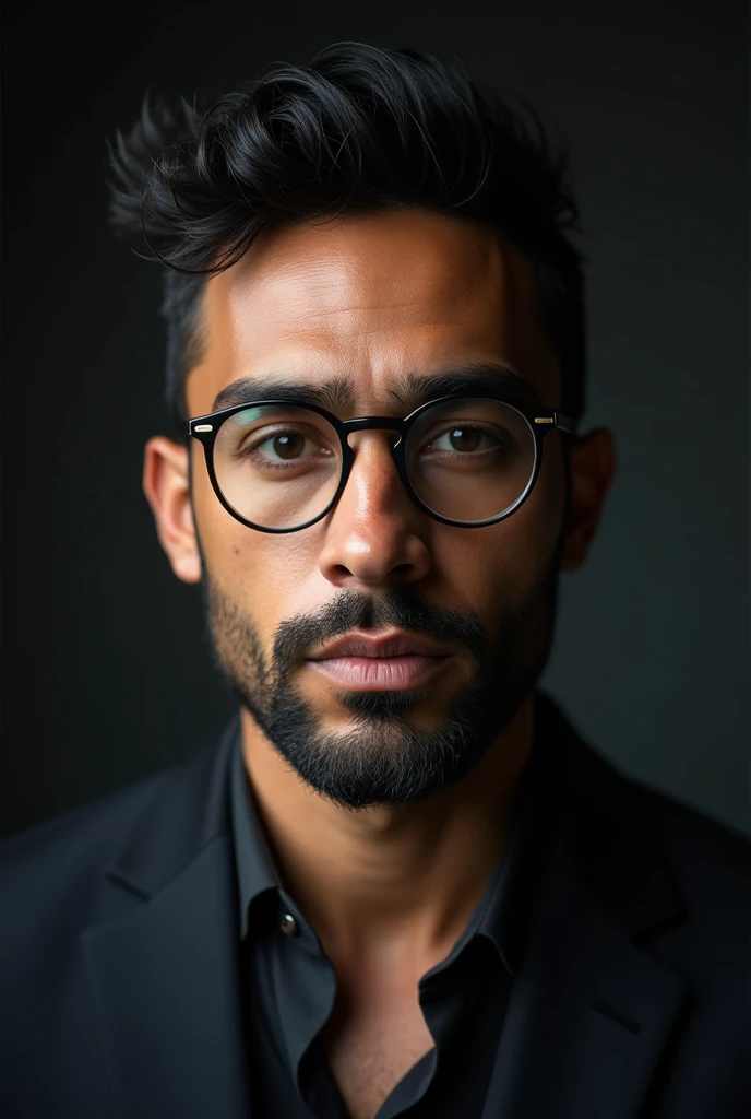 Tall Brazilian man from Minas Gerais with round glasses, a well-groomed beard and very short, dark hair, quite attractive