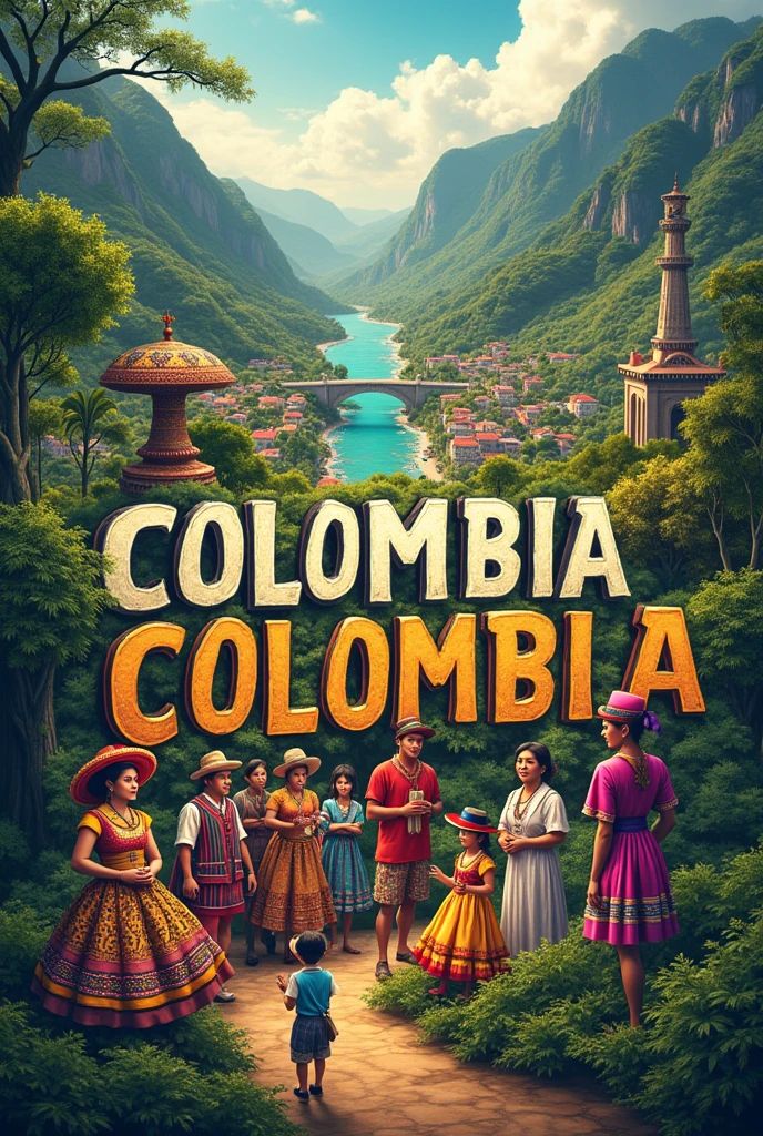 I need you to generate an image with the most important information about Colombia summarized and a photo behind the information representing Colombia with two names in the corner that say ERIC CARVAJAL.And Federico Flores