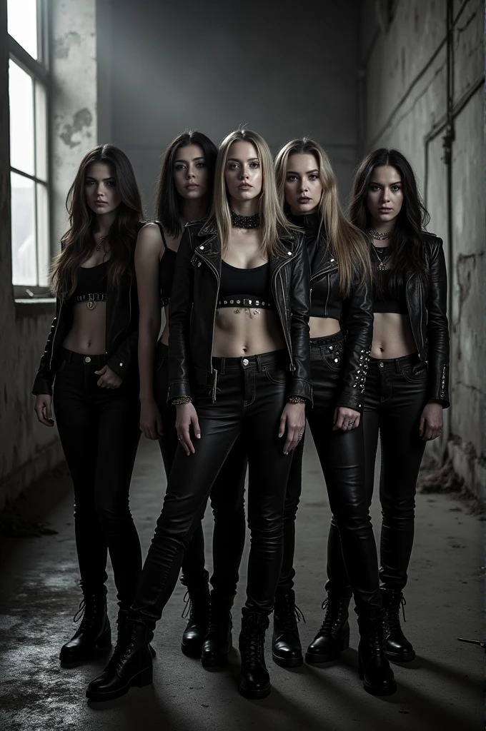 I'm taking photos for a new concept album. Create a girl group concept photo in the style of "UNFORGIVEN"