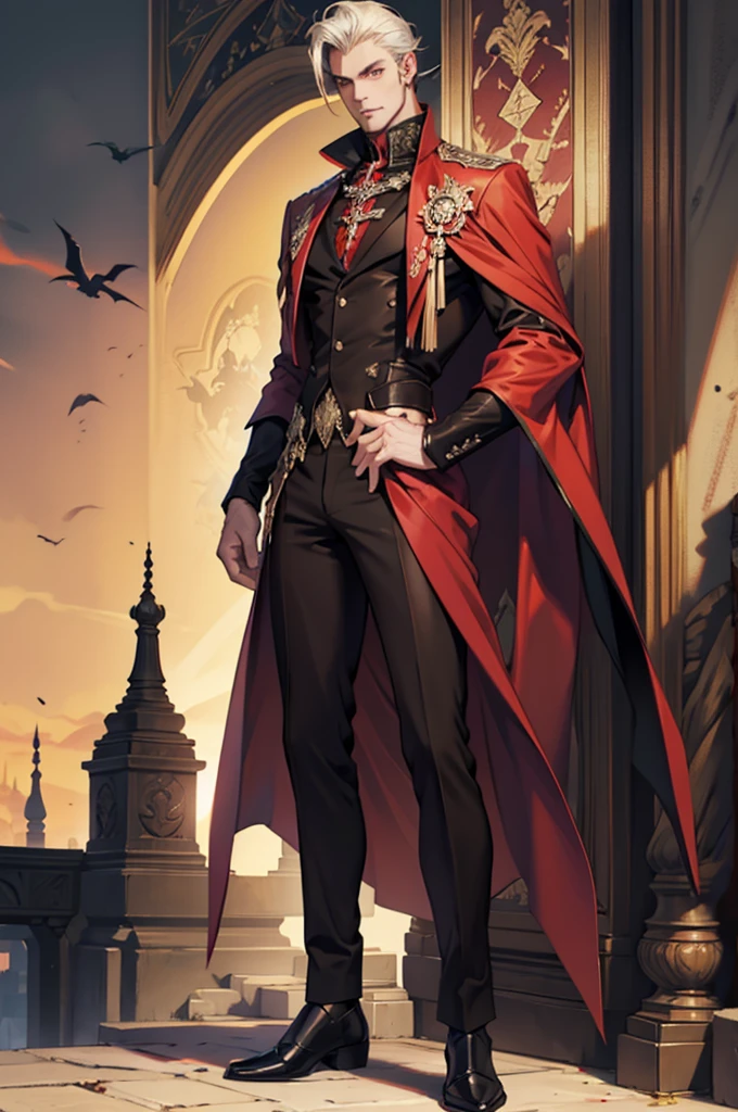 handsome tall vampire guy with bare torso full length view straight