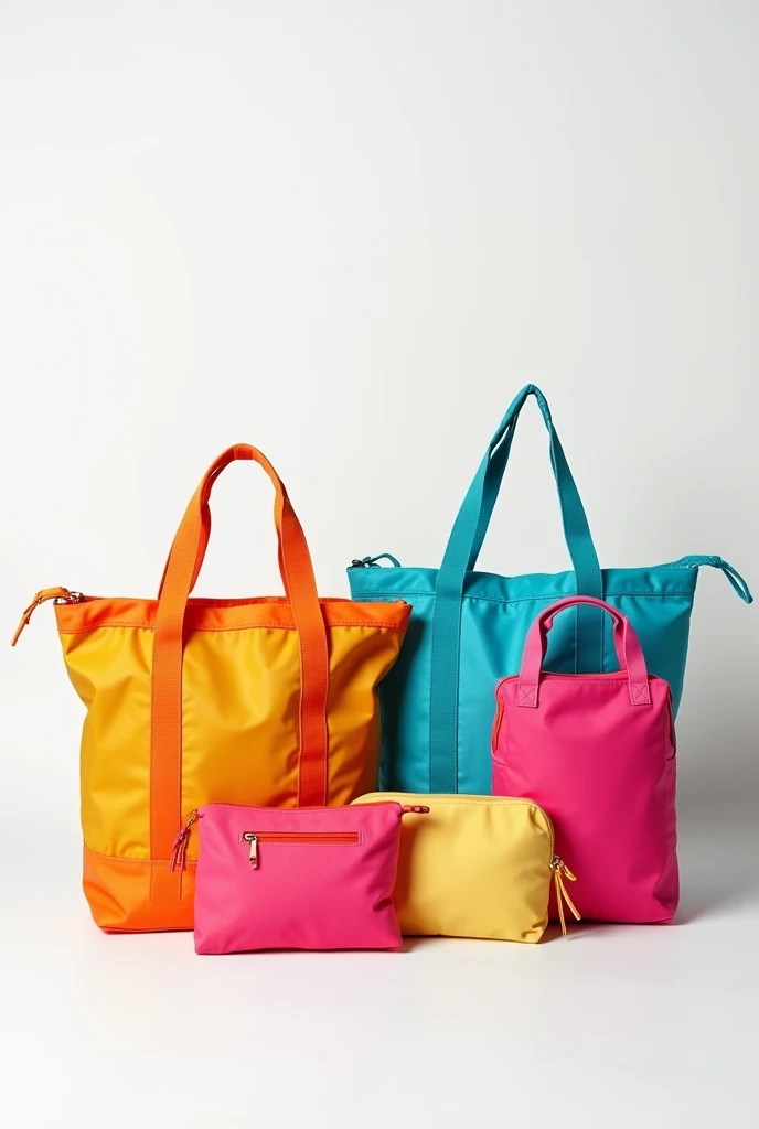 bring the images of the fabric ecobags, nylon and polyester separately with white background, varied and practical models