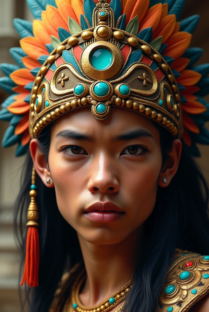 Front Drawing Young Aztec Character Profile