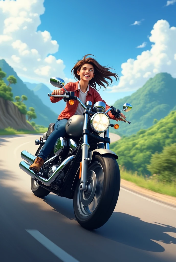 On a motorcycle traveling and happy