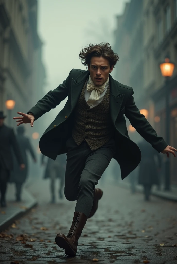 19-year-old man runs scared in 19th century clothing