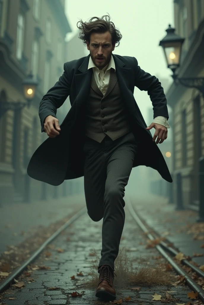 19-year-old man runs scared in 19th century clothing