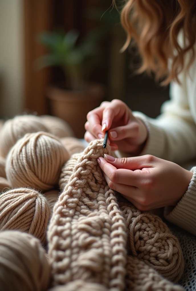 Hands crocheting
