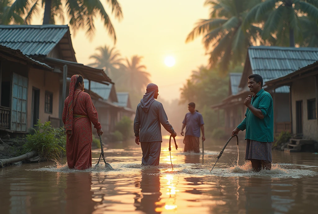 Muslim, Hindu  are in a harmony in inclusive Bangladesh in flood and tide situation 
