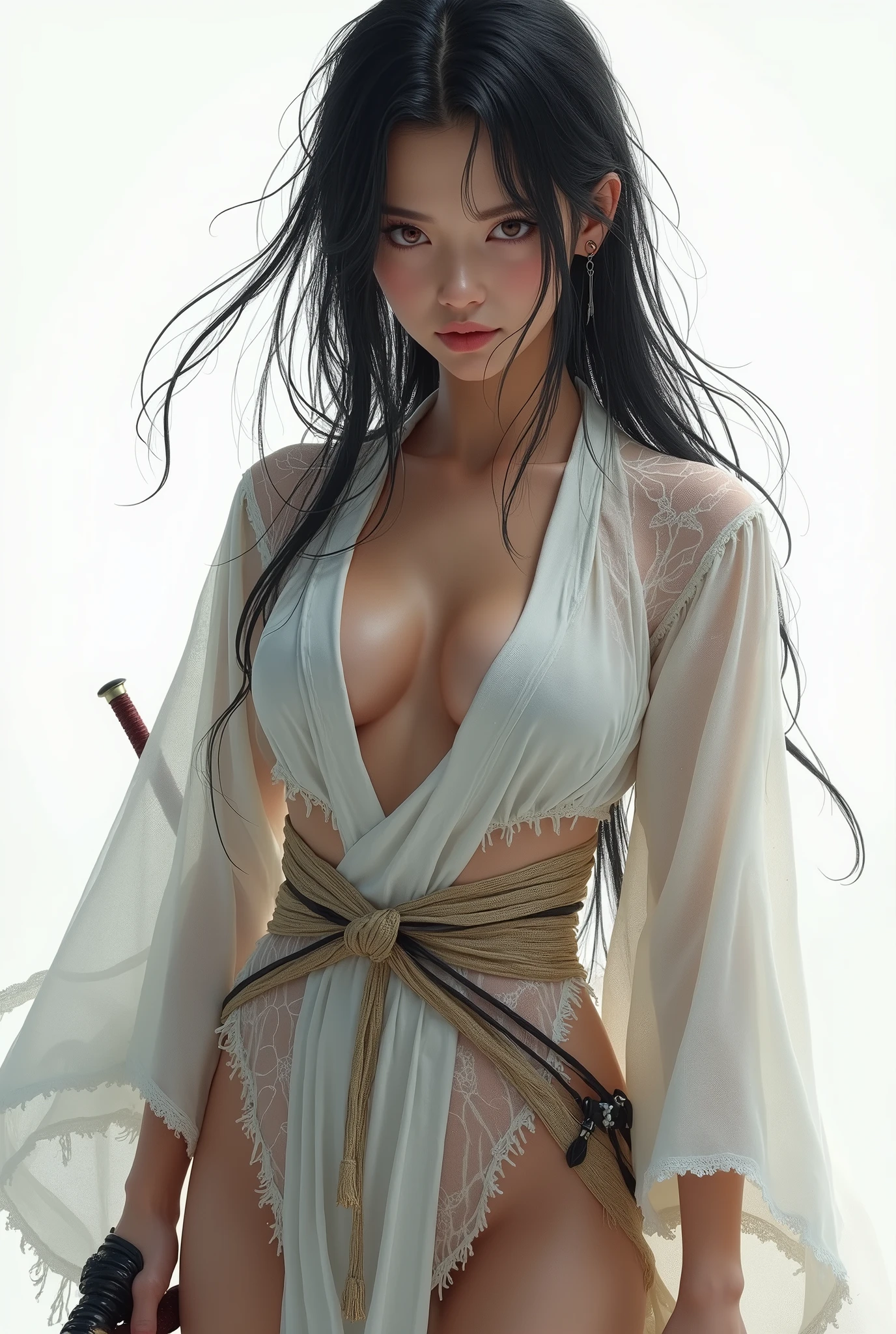 Painting of a geisha woman with a sword in her hand, Portrait de geisha, Portrait of a geisha, 美人geisha, geisha, 日本のgeisha, Portrait of a beautiful geisha, ヘアースタイルgeisha, Japanese Art, 侍の肖picture画, Portrait photo de geisha, geishaは日本人として描写される, Japanese artistic style, inspired by Toyohara .、最high quality, Amazing details, Anatomically correct, whole bodyポートレート, Super beautiful sexy woman, Perfectly shaped body, Shapely legs, Beautiful feet, Shooting from below, Buttocks, I can see your butt, Are standing, Female symbolism in the center, Well-formed female body, masterpiece, high quality, Realistic、完全にnaked、銅picture、Sculpture、sculpture、picture、nakedの女、whole body、全naked、naked、No clothes、No clothes、Shaved、Hairless、Single line、Beautiful cameltoe、Beautiful streaks、Single line crack、Beautiful crevices、A beautiful crack、綺麗なShaved、美しいShaved、形の良いShaved、Beautiful nipples、Beautiful nipples、Shapely nipples、Erect nipples、Are standing乳首、Protruding nipples、Big Breasts、Beautiful breasts、Beautiful breasts、Shapely breasts、Well-shaped breasts、Plump、Plump、Black Hair、Jet black hair、Dark Eyes、Twenty years old、Armpit、Armpitの下、With hands up、((Armpitを見せつけている)